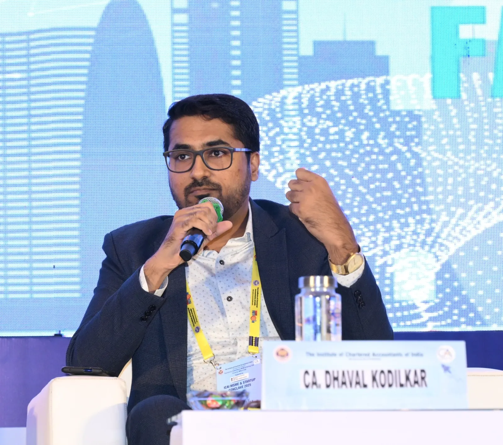 CA Dhaval Kodilkar speaking on a panel at the ICAI MSME and Startup Conclave 2025, Mumbai