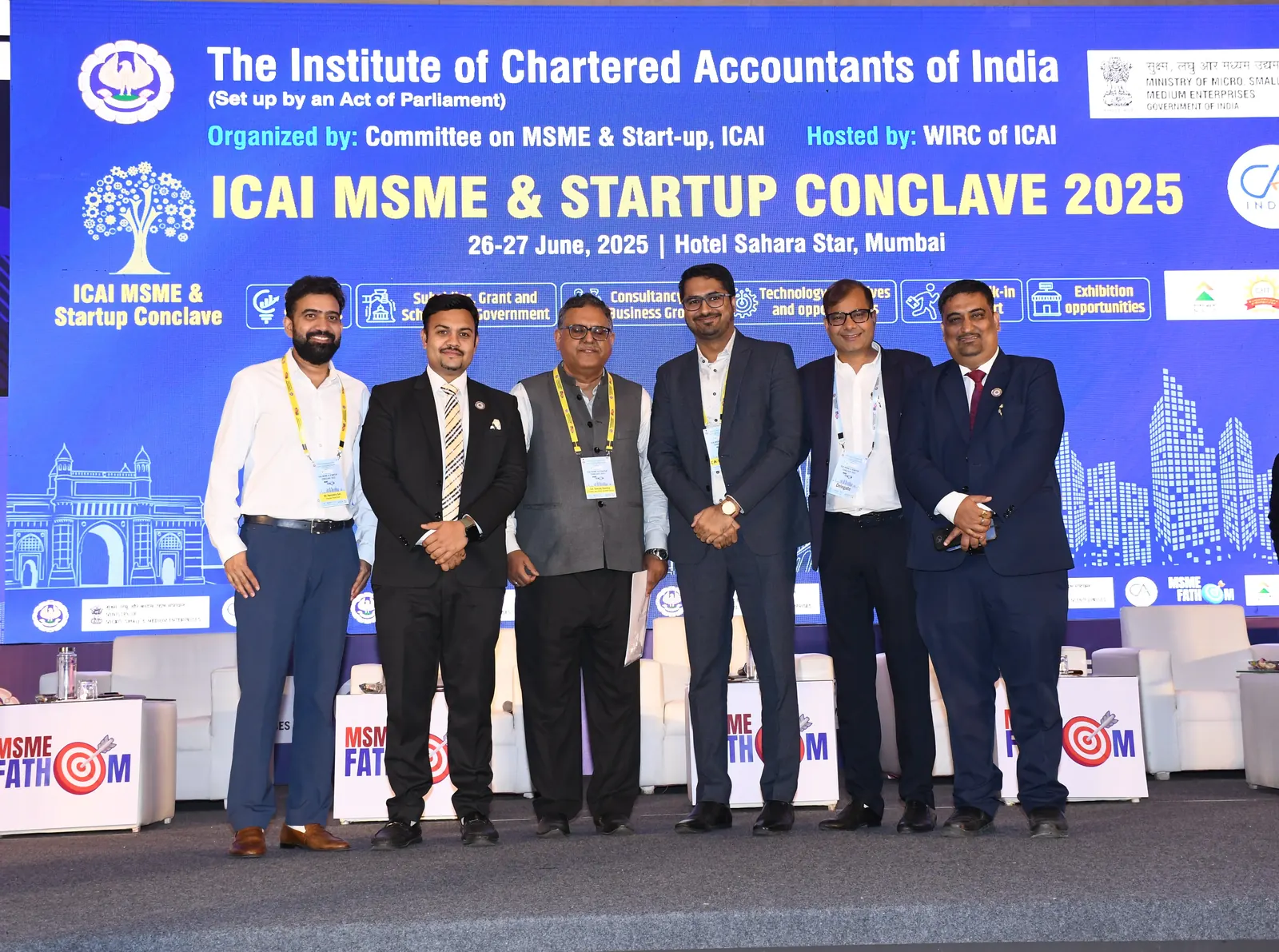 Speakers on stage at the ICAI MSME and Startup Conclave 2025 in Mumbai