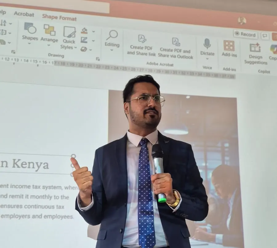 CA Dhaval Kodilkar presenting on AI to the ICAI Nairobi chapter, Kenya